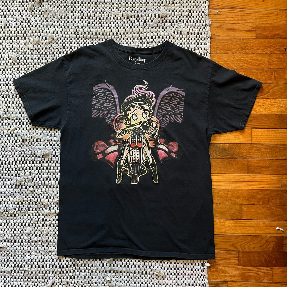 Betty Boop Motorcycle Angel Graphic Short Sleeve T-shirt